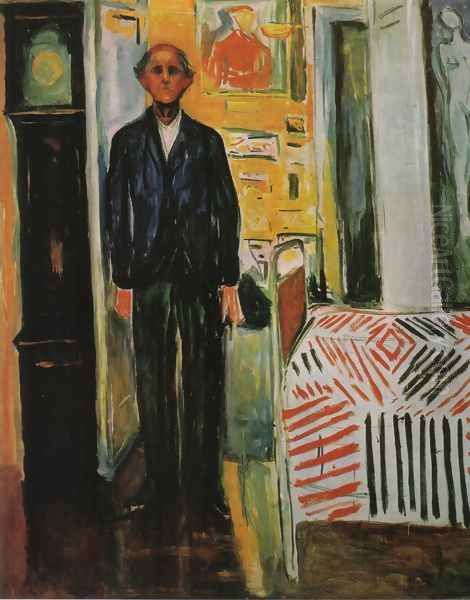 Self-Portrait, Between Clock and Bed Oil Painting by Edvard Munch