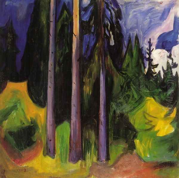 Forest Oil Painting by Edvard Munch