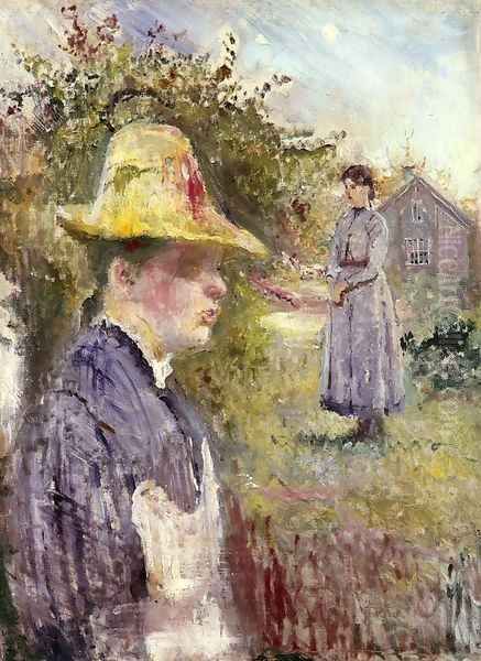 Sisters In The Garden Oil Painting by Edvard Munch