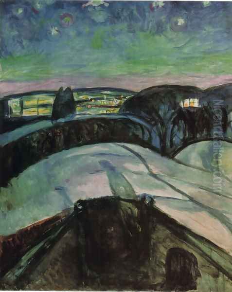 Starry night 1923 Oil Painting by Edvard Munch