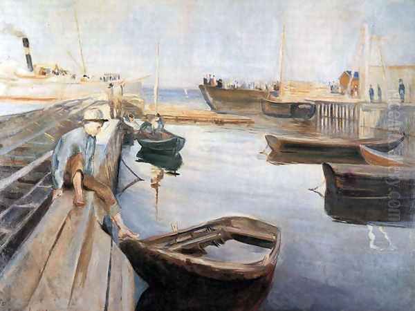 Arrival of the Mail Boat Oil Painting by Edvard Munch