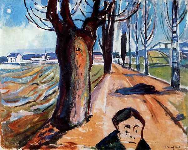 The Murderer in the Lane Oil Painting by Edvard Munch