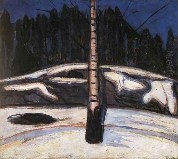 Birch in the Snow Oil Painting by Edvard Munch