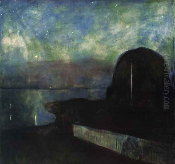 Starry night 1893 Oil Painting by Edvard Munch