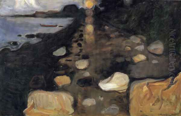 Moonlight on the Shore Oil Painting by Edvard Munch