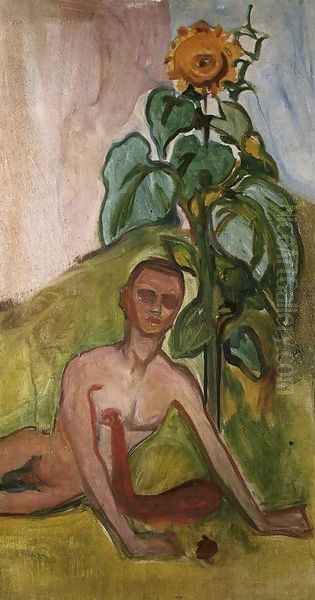 The Flower of Pain, Sunflower Motif Oil Painting by Edvard Munch