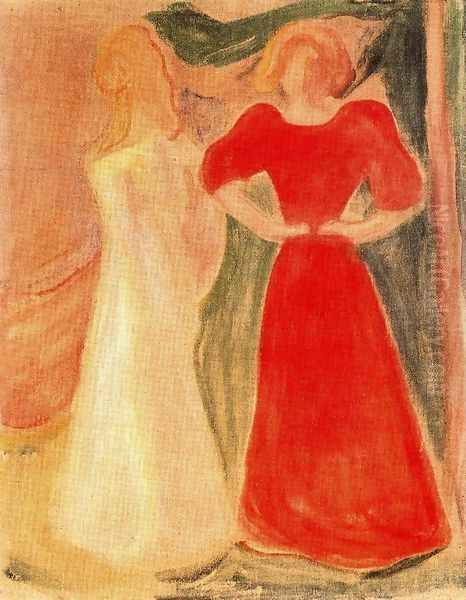 Two Girls Oil Painting by Edvard Munch