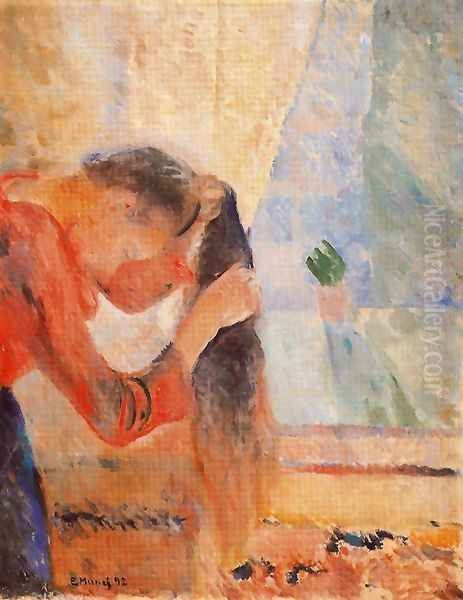 Girl Combing Her Hair Oil Painting by Edvard Munch