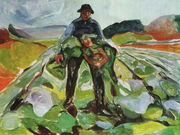 Man in a field of cabbages 1916 Oil Painting by Edvard Munch