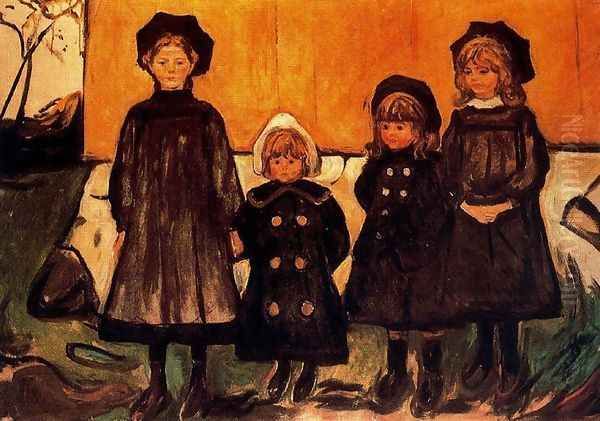 Four Girls at Asgardstrand Oil Painting by Edvard Munch