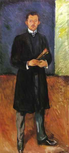 Self-Portrait with Brushes Oil Painting by Edvard Munch