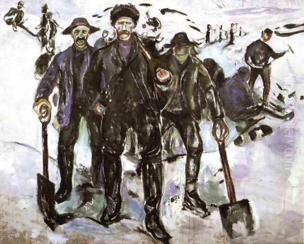 Workers in the Snow Oil Painting by Edvard Munch