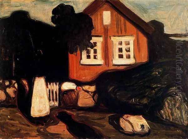 House in Moonlight Oil Painting by Edvard Munch