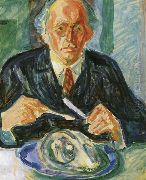 Self-Portrait with Cod's Head Oil Painting by Edvard Munch