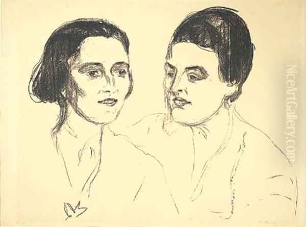 Louise and Else Heyerdahl Oil Painting by Edvard Munch