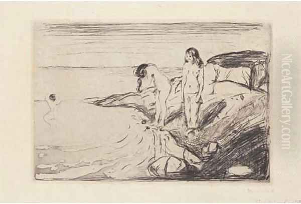 Women bathing (Badende Frauen) Oil Painting by Edvard Munch