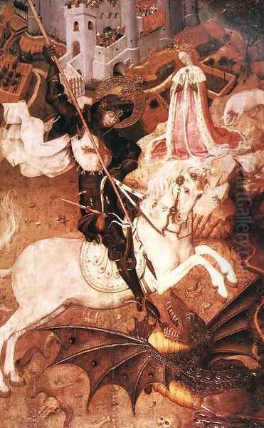 Saint George Killing the Dragon 1430-35 Oil Painting by Bernat (Bernardo) Martorell