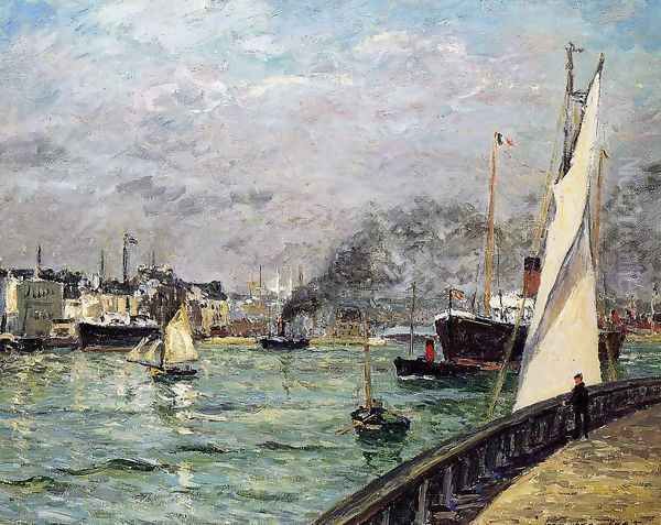 Departure of a Cargo Ship, Le Havre Oil Painting by Maxime Maufra