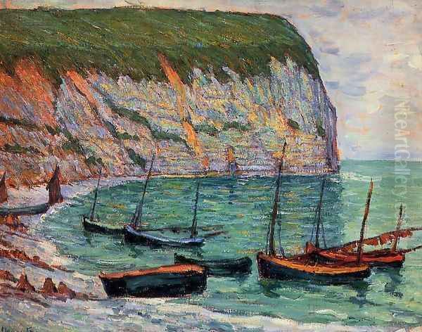 Fishing Boats on the Shore Oil Painting by Maxime Maufra