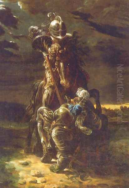 The Combat of Two Knights Oil Painting by Daniel Maclise