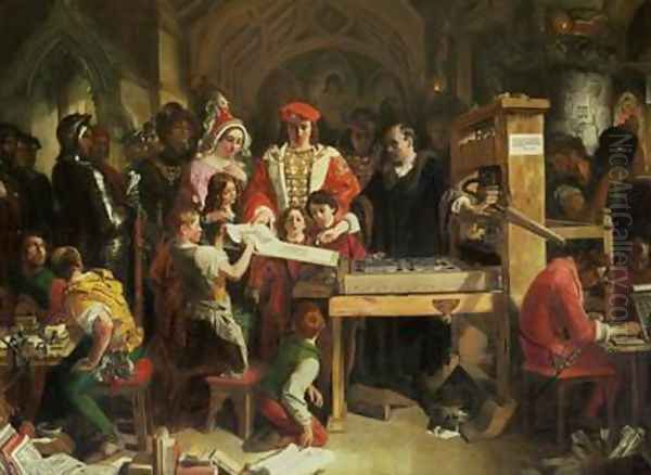 Caxtons Printing Press 1851 Oil Painting by Daniel Maclise