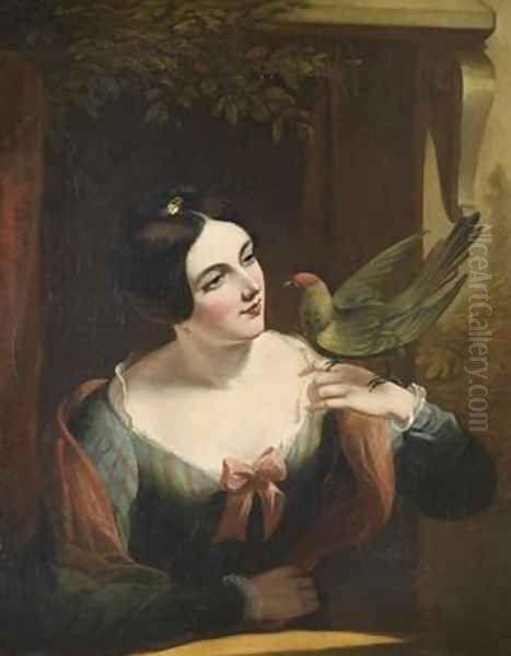 The Pet Bird Oil Painting by Daniel Maclise