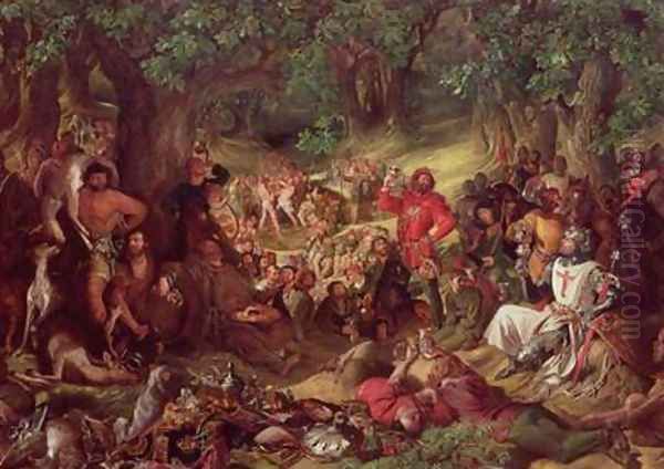 Robin Hood and his Merry Men Entertaining Richard the Lionheart in Sherwood Forest Oil Painting by Daniel Maclise