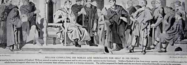 William of Normandy consulting his nobles and merchants for help in his design Oil Painting by Daniel Maclise