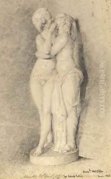 Study of a sculpture of two young lovers Oil Painting by Daniel Maclise