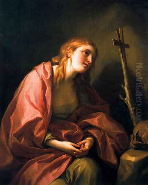 St Mary Magdalene penitent with a cross Oil Painting by Anton Raphael Mengs