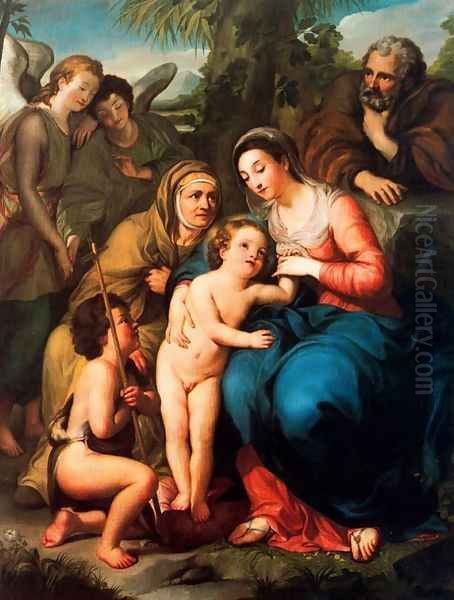 The Holy Family with St. Elizabeth, St. John the Baptist and two angels Oil Painting by Anton Raphael Mengs