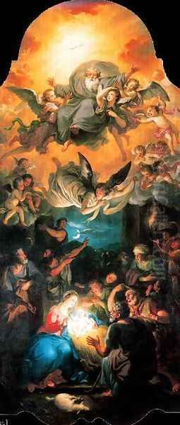 Adoration of the Shepherds with God in a glory of angels Oil Painting by Anton Raphael Mengs