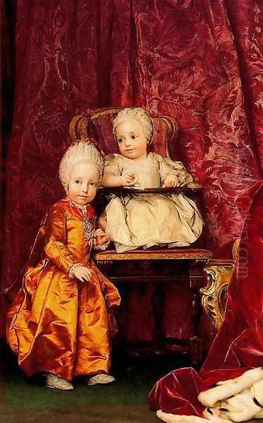 Archduke Ferdinand and Archduchess Maria Carolina of Austria, children of Empress Maria Theresia of Austri Oil Painting by Anton Raphael Mengs