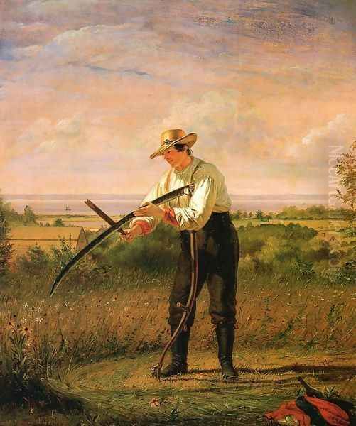 Farmer Whetting His Sythe Oil Painting by William Sidney Mount