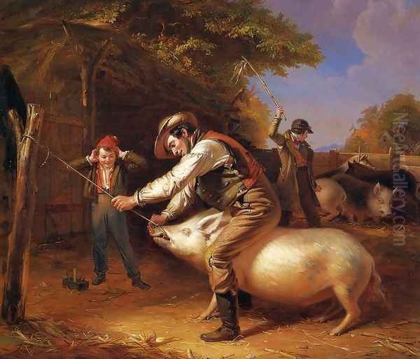 Ringing the Pig Oil Painting by William Sidney Mount