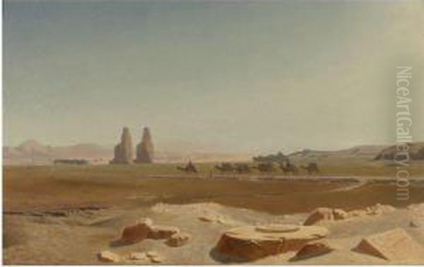 Caravan Passing The Colossi Of Memnon, Thebes Oil Painting by Jean-Leon Gerome