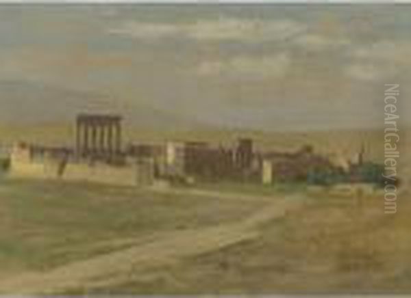 View Of Baalbek Oil Painting by Jean-Leon Gerome