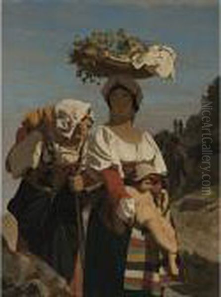 Two Italian Peasant Women And An Infant Oil Painting by Jean-Leon Gerome