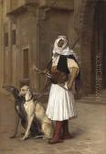 Anaute Avec Deux Chiens Whippets Oil Painting by Jean-Leon Gerome