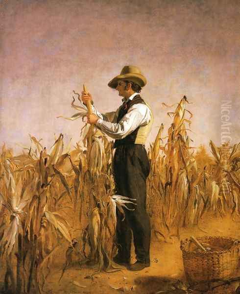 Long Island Farmer Husking Corn Oil Painting by William Sidney Mount