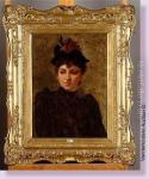 Portrait D'une Elegante Au Chapeau Fleuri Oil Painting by Henri Gervex