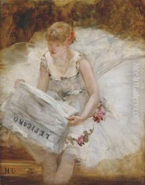 Ballerine Lisant Le Figaro Oil Painting by Henri Gervex