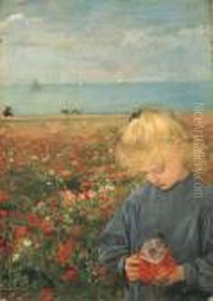 Fillette Dans Un Champ De Coquelicots Oil Painting by Henri Gervex