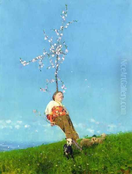 Springtime Oil Painting by Francesco Paolo Michetti