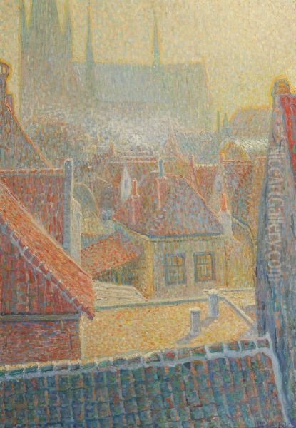 Gezicht Op De Kerk In Woerden; A View Of Woerden Oil Painting by Leo Gestel