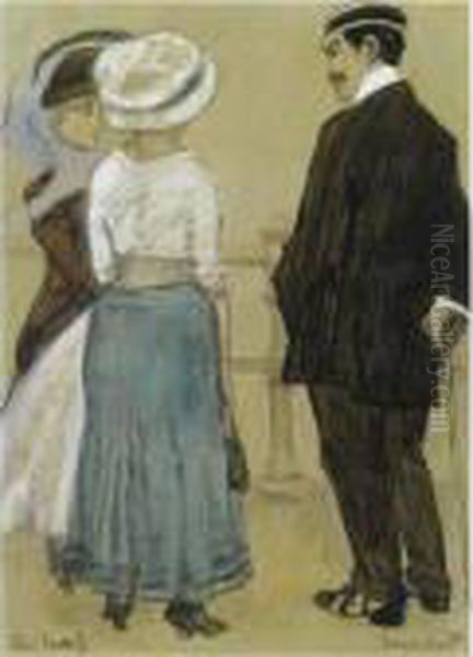 Conversation On The Boulevard, Scheveningen Oil Painting by Leo Gestel