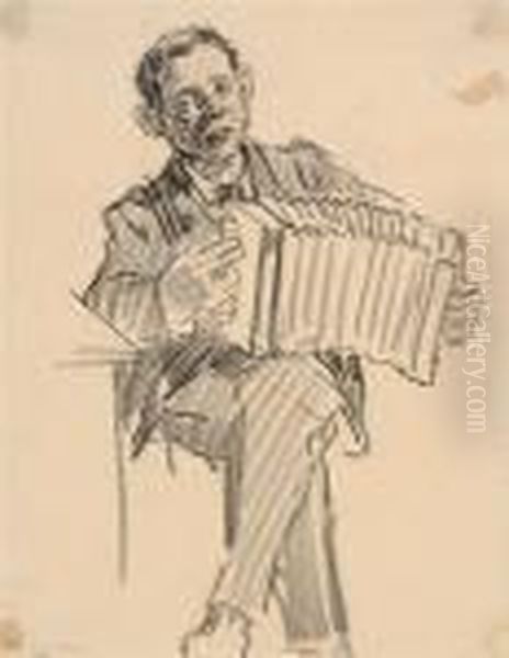 Accordion Player Oil Painting by Leo Gestel