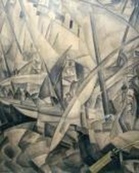 Harbour Scene Oil Painting by Leo Gestel