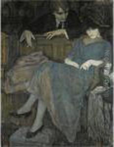 The Flirtation (an Gestel And The Violinist Dirk Gootjes) Oil Painting by Leo Gestel