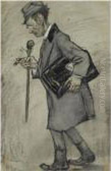 Karikatuur Van De Dichter Jacques Rensburg Oil Painting by Leo Gestel